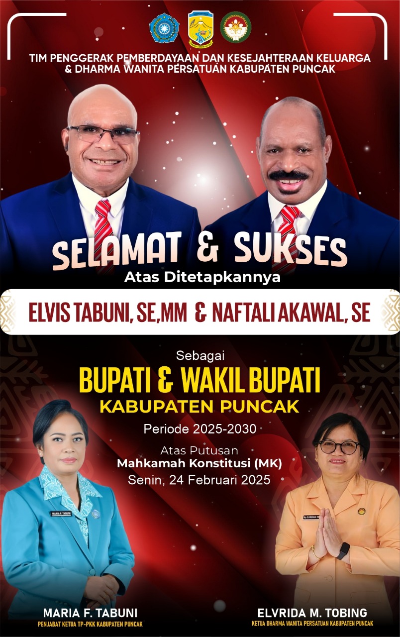 SELAMAT DAN SUKSES ATAS PUTUSAN MAHKAMA KONSTITUSI UNTUK PENETAPAN BUPATI DAN WAKIL BUPATI PUNCAK